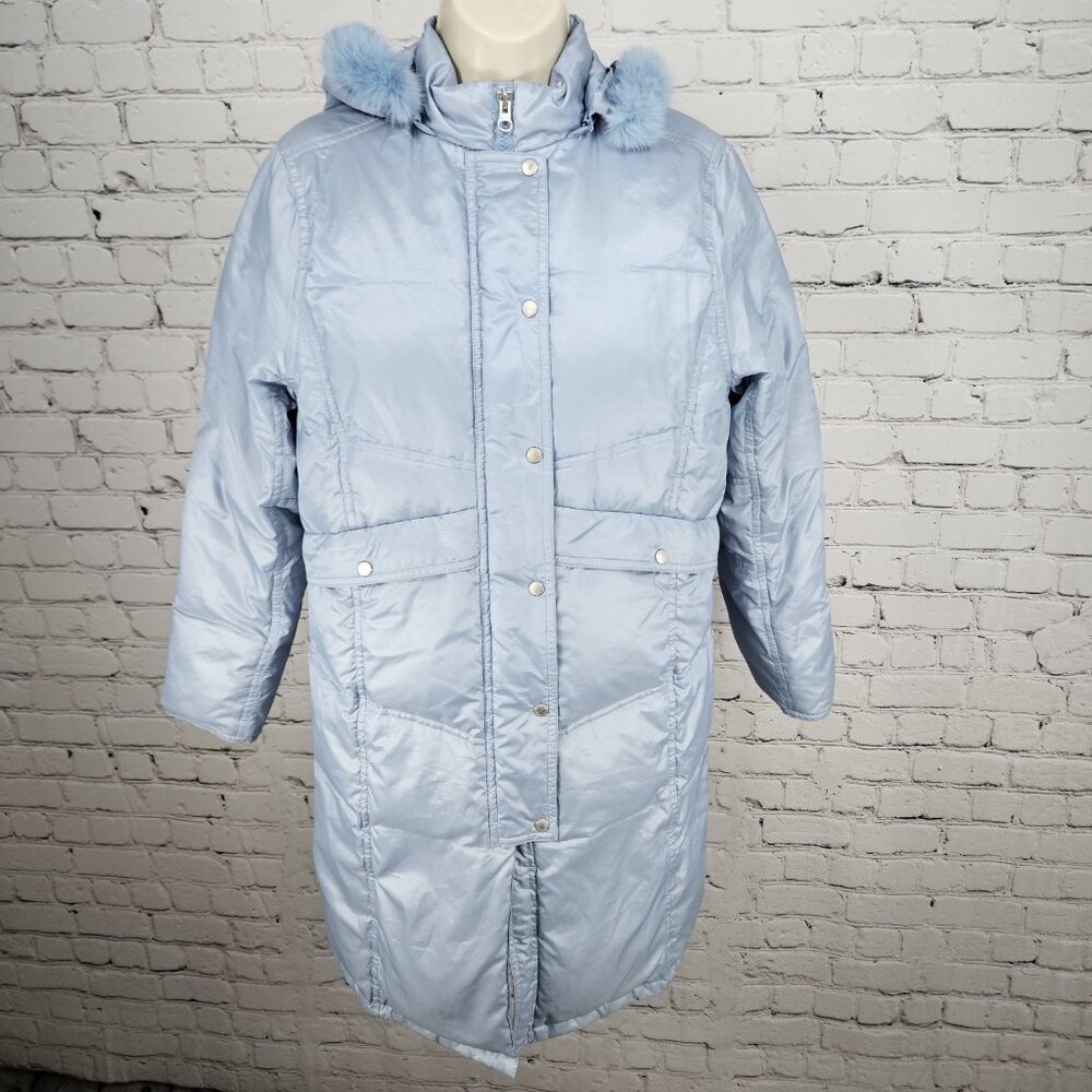 VTG McGregor Blue Rabbit Fur Trim Hood Down Filled Puffer Coat Jacket Parka S